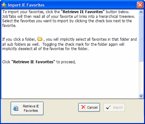 Import Internet Explorer favorites into JobTabs